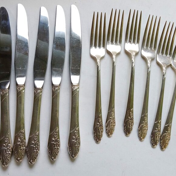 Silver Plate Community Oneida c1950s 6 Dinner Knives 6 Dinner Forks EVENING STAR - Picture 10 of 11